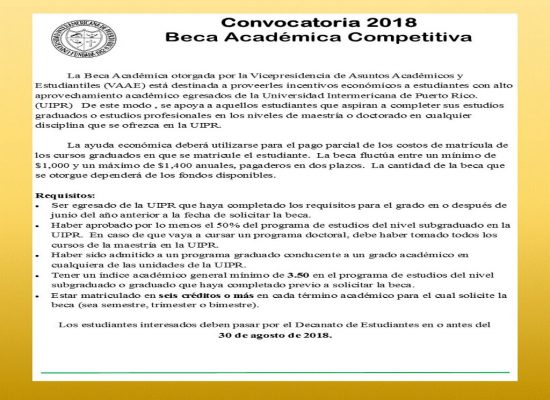 Convocatoria 2018 Beca Académica Competitiva<br><br>