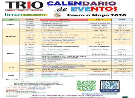 TRIO – Calendario de Eventos