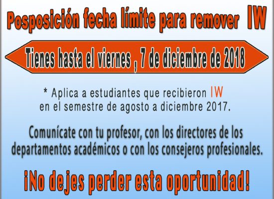 Posposición fecha límite para remover IW