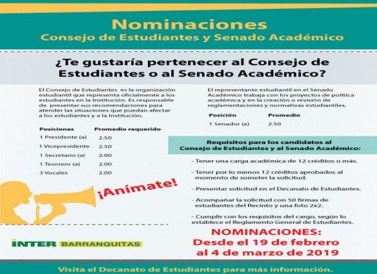 Nominaciones Consejo de Estudiantes y Senado Académico