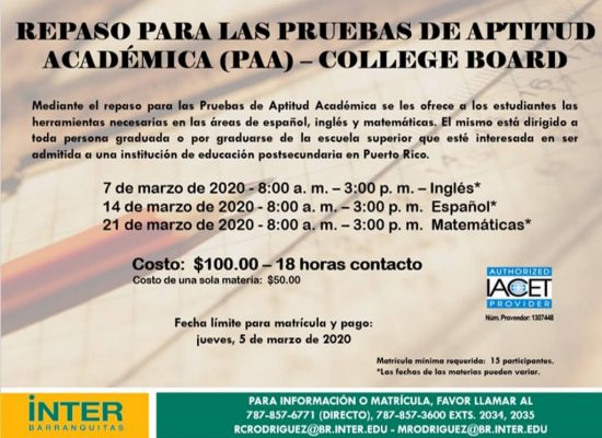 Repaso para las Pruebas de Aptitud Académica (PAA) – College Board