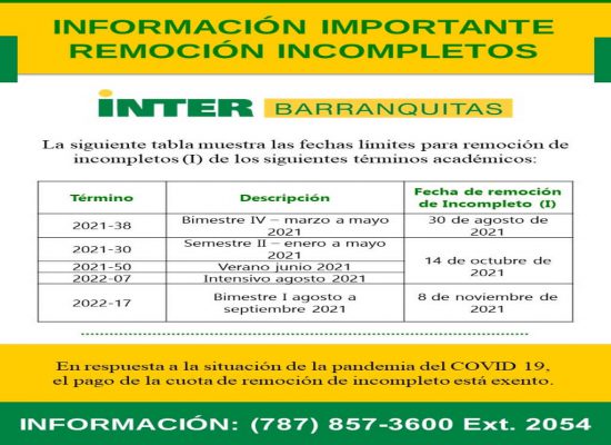 Información Importante Remoción Incompletos