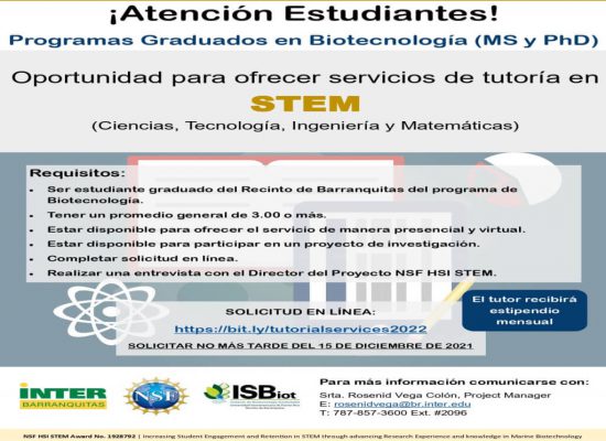 Oportunidad para ofrecer servicios de tutoría en STEM