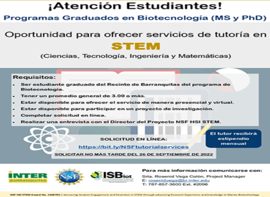 Oportunidad de ofrecer servicios de tutoría en STEM (Ciencias, Tecnología, Ingeniería y Matemáticas)